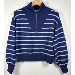 Draper James Womens Navy Blue Nautical Striped Sweater XS Coastal Quarter Zip